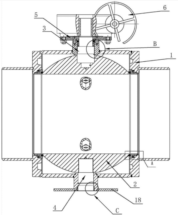 全焊接球阀结构示意图